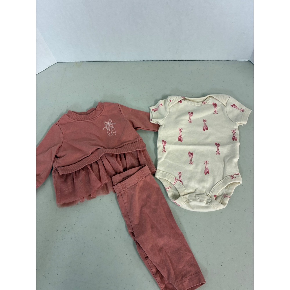 Carters Baby Girls 3 Piece Ballet Slipper Peplum Sweatshirt Leggings Bodysuit 3M